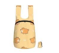 Zouey Foldable Storage Backpack Polyester Portable Travel & Reusable Shopping Daypack with Zips,Fat Shiba Inu Anime Dog Pattern