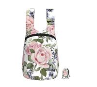 Zouey Foldable Storage Backpack Polyester Portable Travel & Reusable Shopping Daypack with Zips,Flourishing Pink Rose