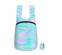 Zouey Foldable Storage Backpack Polyester Portable Travel & Reusable Shopping Daypack with Zips,Holographic Abstract Background In Pastel Neon