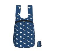 Zouey Foldable Storage Backpack Polyester Portable Travel & Reusable Shopping Daypack with Zips,Labrador Silhouettes On Navy