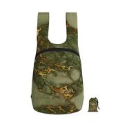 Zouey Foldable Storage Backpack Polyester Portable Travel & Reusable Shopping Daypack with Zips,Luxury Green And Gold Marble Parties