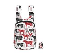 Zouey Foldable Storage Backpack Polyester Portable Travel & Reusable Shopping Daypack with Zips,Meat Cuts Diagrams Butcher Shop