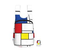 Zouey Foldable Storage Backpack Polyester Portable Travel & Reusable Shopping Daypack with Zips,Mondrian Minimalist De Stijl Modern Art