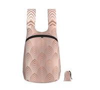 Zouey Foldable Storage Backpack Polyester Portable Travel & Reusable Shopping Daypack with Zips,Pink Rose Copper Gray Art Deco Seashells Scales