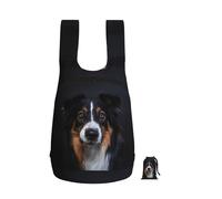 Zouey Foldable Storage Backpack Polyester Portable Travel & Reusable Shopping Daypack with Zips,Portrait Of Border Collie Print