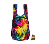 Zouey Foldable Storage Backpack Polyester Portable Travel & Reusable Shopping Daypack with Zips,Rainbow Petal Roses