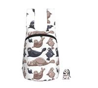 Zouey Foldable Storage Backpack Polyester Portable Travel & Reusable Shopping Daypack with Zips,Seals Illustration Sea Lion