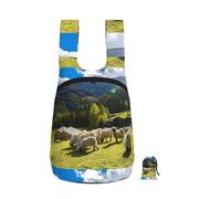 Zouey Foldable Storage Backpack Polyester Portable Travel & Reusable Shopping Daypack with Zips,Swiss Alps Valais Blacknose Sheep Nest Animals Nature