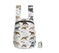 Zouey Foldable Storage Backpack Polyester Portable Travel & Reusable Shopping Daypack with Zips,Trotting Whippet Border Pattern