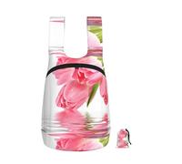 Zouey Foldable Storage Backpack Polyester Portable Travel & Reusable Shopping Daypack with Zips,Tulip Water Effect Fresh Lovely Flower Pink