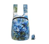 Zouey Foldable Storage Backpack Polyester Portable Travel & Reusable Shopping Daypack with Zips,Watercolor Forget Me Not Flowers