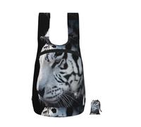 Zouey Foldable Storage Backpack Polyester Portable Travel & Reusable Shopping Daypack with Zips,White Tiger In The Dark