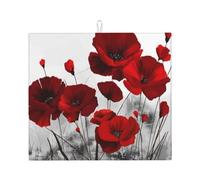 Zouey Red Poppy Flower Prints,Dish Drying Pad Kitchen Counter Sink Mat,Dish Drying Mat,Absorbent Dishes Drainer Mats, 41X46 cm