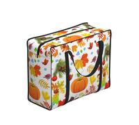 Zouey Reusable Foldable Shopping Bag Grocery Bags, Portable Laundry Bags with Zips & Strong Handle,Fall Harvest Pumpkins Autumn Thanksgiving Maple Leaf