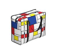Zouey Reusable Foldable Shopping Bag Grocery Bags, Portable Laundry Bags with Zips & Strong Handle,Mondrian Minimalist De Stijl Modern Art