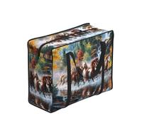 Zouey Reusable Foldable Shopping Bag Grocery Bags, Portable Laundry Bags with Zips & Strong Handle,Native American Indians Horses
