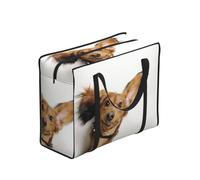 Zouey Reusable Foldable Shopping Bag Grocery Bags, Portable Laundry Bags with Zips & Strong Handle,Russian Toy Terrier Puppy On White Background