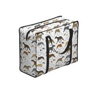Zouey Reusable Foldable Shopping Bag Grocery Bags, Portable Laundry Bags with Zips & Strong Handle,Trotting Whippet Border Pattern