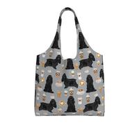 Zouey Single-shoulder Canvas Bag, Canvas Tote for Women,Shoulder Handbags Grocery Bag,Cocker Spaniel With Coffees Black Cocker Spaniel Dog With Coffee Grey