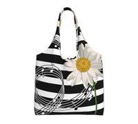 Zouey Single-shoulder Canvas Bag, Canvas Tote for Women,Shoulder Handbags Grocery Bag,Daisy Flower Musical Note Stripe Pattern