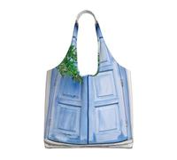 Zouey Single-shoulder Canvas Bag, Canvas Tote for Women,Shoulder Handbags Grocery Bag,Mediterranean Window Shutters With Tree Print Heritage Greek Island
