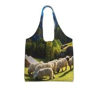 Zouey Single-shoulder Canvas Bag, Canvas Tote for Women,Shoulder Handbags Grocery Bag,Swiss Alps Valais Blacknose Sheep Nest Animals Nature