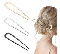 ZOUIQSS 3 Pieces French Hair Pin, U Shaped Hair Pins, 2 Prong Metal Hair Fork for Women, Hair Chignon Stick, Accessories for Ladies Hairstyle(Color2)