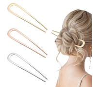 ZOUIQSS 3 Pieces French Hair Pin, U Shaped Hair Pins, 2 Prong Metal Hair Fork for Women, Hair Chignon Stick, Accessories for Ladies Hairstyle(Color1)