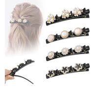 ZOUIQSS 4 Pcs Elegant Floral Braided Rhinestone Hair Clips, Sparkling Crystal Stones, Double Layer, All Hair Types, 4 Count