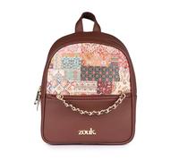 ZOUK Mayra Mini Daypack | Stylish Vegan Leather Backpack for Women with Water-Resistant Lining | Handcrafted Small Day Bag with Gold Zip & Adjustable Straps |, Kutch Gamthi, S, Asian
