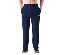 Zoulee Men's Front Zip Open-Bottom Sports Pants Sweatpants Trousers, Navy Blue, XXL