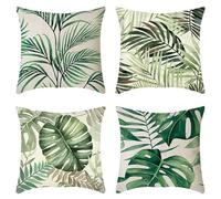 Zoulile 55cm x 55cm Set of 4 Green Linen Leaf Pattern Square Pillow Covers for Living Room, Bedroom, Office, Garden, Outdoor, Gifts