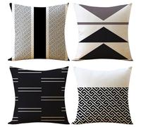 Zoulile Cushion Covers 80cm x 80cm Set of 4 Black Linen Geometric Pattern Square Sofa Cushion Covers Decorative Pillow Throw Pillows for Living Room, Bedroom, Office, Garden, Outdoor & Home Decor