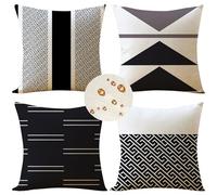 Zoulile Outdoor Cushions 60cm x 60cm Set of 4 Black Geometric Waterproof Linen Square Sofa Cushion Covers Decorative Pillow Throw Pillows for Garden Patio Bench Chair Outdoor Decor
