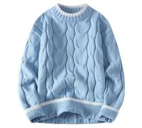 ZouoYYii Man Winter Clothes Solid Color Round Collar Sweaters Men Pullovers Blue
