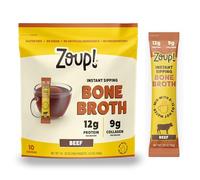 Zoup! Instant Sipping Bone Broth Mix - Paleo and Keto Friendly with 12 Grams of Protein - Non-GMO - Bone Broth Protein Powder Packets to Go - Beef, .53 oz. (Pack of 10)