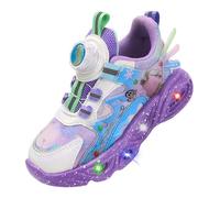 ZOUPREME Girls Elsashoes Light Up Trainers, Kids Princess Sneakers Luminous Sports Mesh Shoes Xmas (A3-Purple-PU,10)