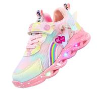 ZOUPREME Girls Elsashoes Light Up Trainers, Kids Princess Sneakers Luminous Sports Mesh Shoes Xmas (B1-Rosa-Mesh2,8)