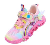 ZOUPREME Girls Elsashoes Light Up Trainers, Kids Princess Sneakers Luminous Sports Mesh Shoes Xmas (B2-Rosa-Mesh,11)