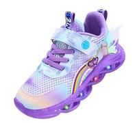 ZOUPREME Girls Elsashoes Light Up Trainers, Kids Princess Sneakers Luminous Sports Mesh Shoes Xmas (B2-Purple-Mesh,10)