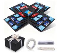 Zourglow 5 Layer Creative Explosion Gift Box, Surprise Gift Box Explosion with Ribbon and Double-Sided Tape, DIY Snack Explosion Box for Birthday, Anniversary, Valentine's Day, Wedding, Black