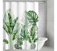 Zourglow Anti-Mould Shower Curtain, 120 x 200 cm, Waterproof, Palm Leaves Pattern, Machine Washable, Polyester Bath Curtain with 12 Rings for Bathroom