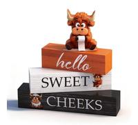 Zourglow Highland Cow Bathroom Decor, Hello Sweet Cheeks, Vintage Farmhouse Highland Cow Decor, Rustic Wooden Decoration for Home, Gift