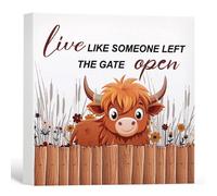 Zourglow Highland Cow Wall Decor, Live Like Someone Left The Gate Open, Vintage Highland Cow Decor, Rustic Wooden Decoration for Home Farm Fence Kitchen Bathroom Bar,Gift