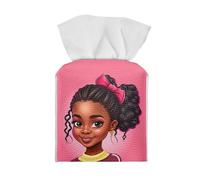 ZOUTAIRONG Afro Black Girl Tissue Box Cover Leather African American Girls Tissue Holder Square Tissue Box Holder for Bathroom Home Decor Accessories Tissue Case Organizer Dispenser Pink