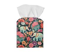 ZOUTAIRONG Boho Flower Elephant Tissue Box Cover Square Leather Tissue Case Box Holder with Bottom Belt Storage Box for Bathroom Tissue Decorative Holder Boho Floral Tissue Case Green, CYX122F95-36