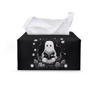 ZOUTAIRONG Ghost Rectangle Tissue Box Cover PU Leather Tissue Holder with Metal Buckle Tissue Dispenser for Halloween, Bathroom, Bedrrom, Dinner Table Tissue Case Organizer for Car