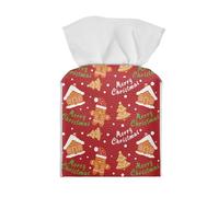 ZOUTAIRONG Gingerbread Man Tissue Box Cover Merry Christmas Tissue Box Holder Square Leather Tissue Box Organizer for Bathroom/Dresser/Tabletop/Office/Car Tissue Dispenser Box