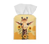 ZOUTAIRONG Giraffe Sunflower Tissue Cover Leather Square Tissue Box Holder, 5.5x5.5x5.5 Inches, Yellow
