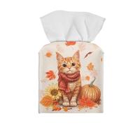 ZOUTAIRONG Halloween Tissue Box Cover Pumpkin Cat Lightweight Leather Tissue Box Holder Square Modern Decorative Organizer for Bathroom, Car, Bedroom, Hotel, Office